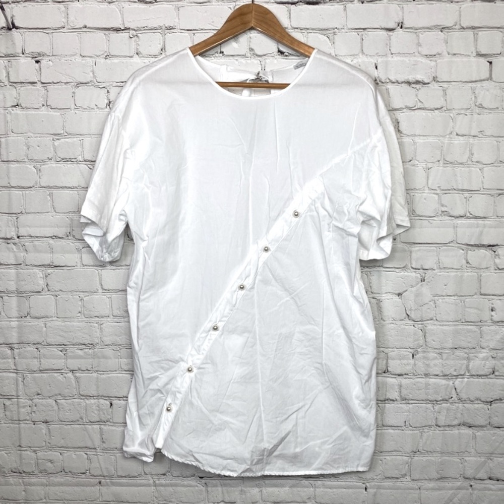 Zara White Tunic with pearl button details